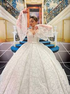 Vestido de novia turco para mujer, elegante, largo, de noche, de gasa, tul, satén, de lujo, de alta calidad - Product Image 3