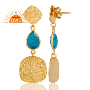 925 Sterling <b>Silver</b> Gold Plated Natural Turquoise Gemstone <b>Stud</b> <b>Earrings</b> Trendy Jewelry for Women Anniversary Gift - Product Image 4