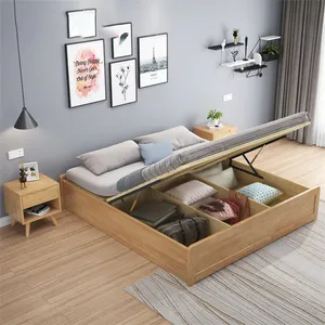 De madera maciza nórdica Japón estilo conjuntos de dormitorio de madera maciza con caja de almacenamiento de cajón cama muebles de dormitorio para Hotel