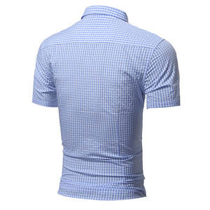 2020 diseño de algodón Casual clásico de negocios pequeños cuadros de impresión de manga corta Casual Turn-Down Collar vestido camisa para hombres - Product Image 2