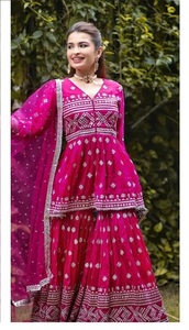 Impressive Women Special Occasion Wear Georgette <b>Fabric</b> Sharara Suit Wholesaler Price in Surat Gujarat for Cheap Rate - Product Image 4