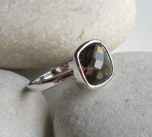 Topacio ahumado anillo de piedras preciosas de cuarzo en plata de ley 925 hecha a mano hermosa de moda chapado en oro joyería única - Product Image 2