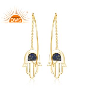 Pendientes Colgantes de Plata de Ley 925 con Lapislázuli Natural y Diseño Hamsa, Tendencia 2026, para Mujer, Fabricante de Joyería - Product Image 4