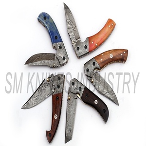 Cuchilla de acero damasco de estilo personalizado, lote de 5 cuchillos plegables (smk1205) - Product Image 6