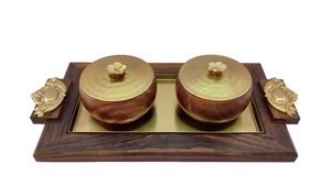 Brass Decorative Bowl with <b>Lid</b> – Gold Polish Woman Pose Dry Fruit Jar & Tabletop Centerpiece Showpiece for Home <b>Decor</b> - Product Image 6