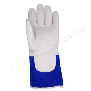 Premium grano de piel de cabra de soldador guantes con azul de cuero de esposas - Product Image 2