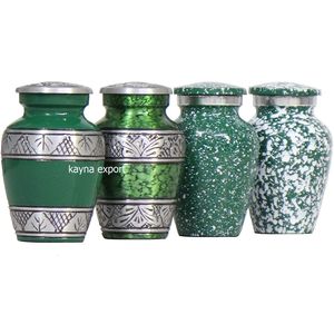 ชุดของที่ระลึกแกะสลักสีเขียว4ชิ้นโกศโลหะราคาถูกพิมพ์ลายสำหรับซากศพมนุษย์ - Product Image 2