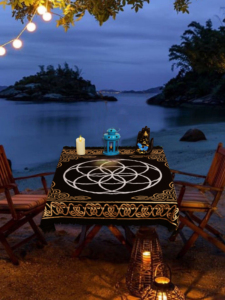 Tela de altar hermoso tapiz espiritual semilla de la vida negro oro Tarot cubierta de mesa de algodón hecha a mano por consignadores indios - Product Image 6