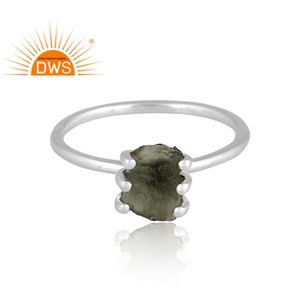 Anillo apilable de piedras preciosas de moldavita en bruto Natural de plata de ley fina, joyería para mujer, regalo para ella - Product Image 2