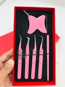 Pinzas para Extensión de Pestañas de Acero Inoxidable Sostenible con Logotipo Personalizado, 45, 75 y 90 Grados, Color Rosa Bebé, Puntas de Fibra para Volumen - Product Image 2