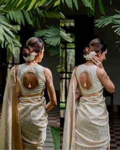 Sari en soie Kanchipuram, tenue de soirée, mariage indien, dernier modèle de sari en soie de coton Banarasi avec blouse, vêtements pour femmes - Product Image 2