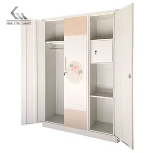 Factory Direct Wardrobe Wholesale 3 Door Steel Almirah Safe Locker Cabinet Metal Wardrobes 3 Door Different Colour Steel Iron Almirah Design Wardrobe