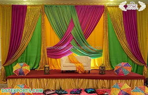 Fab Indian Wedding <b>Decorations</b> Colorful <b>Mehndi</b> Backdrop Curtain Brightly Colored Sangeet Party Backdrop Made of Premium Ice Silk - Product Image 2