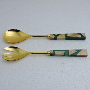 การออกแบบที่ดีที่สุดไม้และเรซิ่นจับและสแตนเลสพร้อมเซิร์ฟเวอร์สลัดชุบเงินสลัดพาสต้าช้อนบนโต๊ะอาหารวันหยุดขายส่ง - Product Image 2