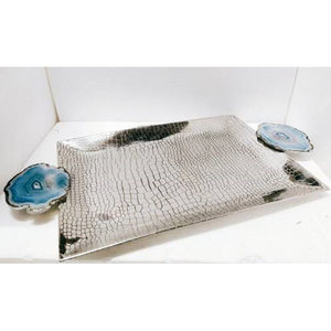 Plateau de service rectangulaire en acier, design royal, 10 pièces, plateau à poignées en agate et marbre, pour décoration de table - Product Image 1