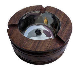 ที่เขี่ยบุหรี่ไม้ตกแต่งบ้าน,ที่เขี่ยบุหรี่ฝังทรงกลมทองเหลืองสำหรับตกแต่งบ้านที่เขี่ยบุหรี่โบราณ - Product Image 3