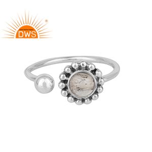 Bague en pierre précieuse de cristal naturel, argent 925, Quartz, ajustable, avec finition boisée, livraison gratuite - Product Image 1