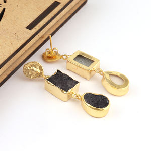 Pendiente de gota Druzy de azúcar negro Natural para boda, diseño de martillo chapado en oro/plata, Pendientes colgantes creativos de moda para mujer - Product Image 4