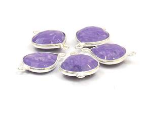 Pierre précieuse en cuivre bleu teint avec connecteur de lunette Double Bail de bijoux en forme de coeur fait main plaqué argent - Product Image 4