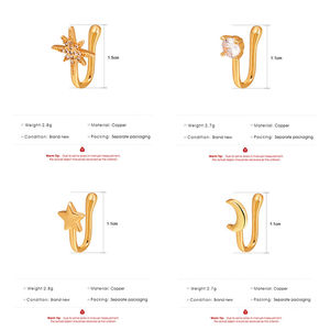 Anillo de Nariz con Incrustaciones de Latón y Circonita en Forma de Estrella y Corona, Joyería de Moda - Product Image 4