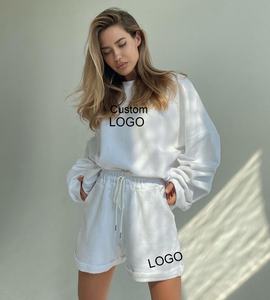 Conjunto de Sudadera con capucha extragrande para mujer personalizada OEM, camisa de manga larga con pantalones cortos activos, venta al por mayor - Product Image 6