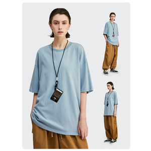 เสื้อยืดผ้าฝ้าย Pima สำหรับผู้ชายขนาดพลัสไซส์เสื้อเจอร์ซีย์ไหล่ตกแบบระบายอากาศได้พิมพ์ลายพัฟ - Product Image 2