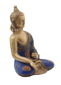 Statue de Bouddha artisanale Nirmala, origine Rajasthan, Bouddha méditant fait main avec finition en pierre - Product Image 3