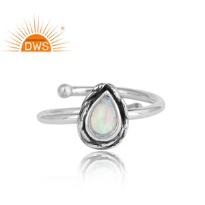 Anillo apilable de piedras preciosas de ópalo etíope de plata de ley oxidada, joyería para mujer, regalo para ella - Product Image 4