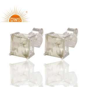 ต่างหูเงินแท้ 925 ประดับพลอยอะมีทิสต์สีเขียวทรงสี่เหลี่ยม งานแฮนด์เมด คอลเลคชั่นเครื่องประดับชั้นดี ขายส่ง - Product Image 2