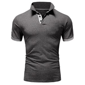 Meilleur prix Chemise à col polo à manches courtes de style décontracté pour homme 100% coton gris uni anti-rides tricoté écologique - Product Image 3