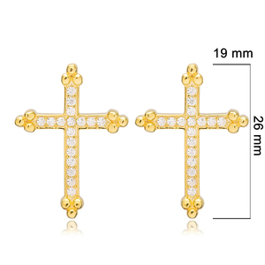 White Stone Cross Design Jewelry Turkish Wholesale Handcrafted 925 <b>Sterling</b> <b>Silver</b> Women <b>Stud</b> <b>Earrings</b> - Product Image 2