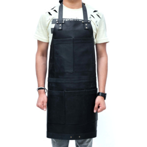 High Quality Modern Leather Waterproof Kitchen Cooking <b>BBQ</b> Apron for Adults Handmade Customizable Color Size Promotional - Product Image 1