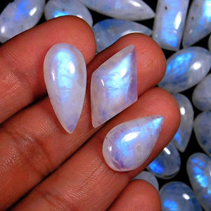 Cabujones de piedra lunar de arco iris, cabujón de Esmeralda colombiana, cuentas de piedras preciosas naturales, piedra suelta natural de 25mm - Product Image 5