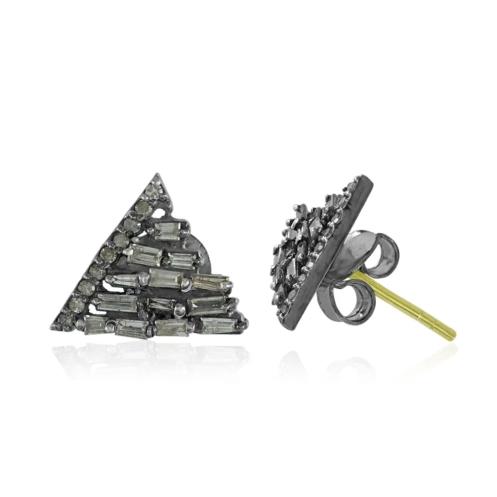 Baguette Cut Diamond Wholesale Triangle Stud Earrings 925 Silver Handmade Jewelry by Metarock Jewels