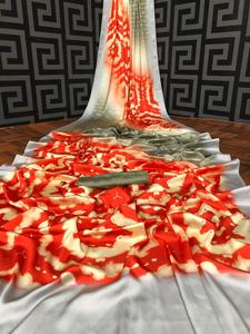 Saree en soie fête porter indien dernier concepteur femmes porter Sari avec chemisier japon Satin crêpe soie tissus doux impression numérique Sari Alphanumero - Product Image 4