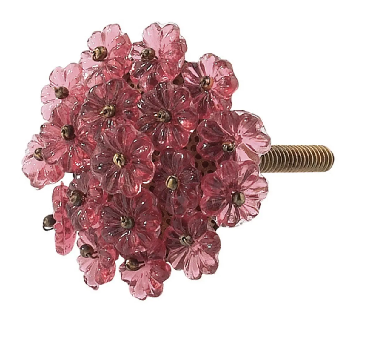 装飾的なピンクのガラスの小さな花の織りノブ、ドアノブ、キャビネットハンドル & プル [CRK 113]