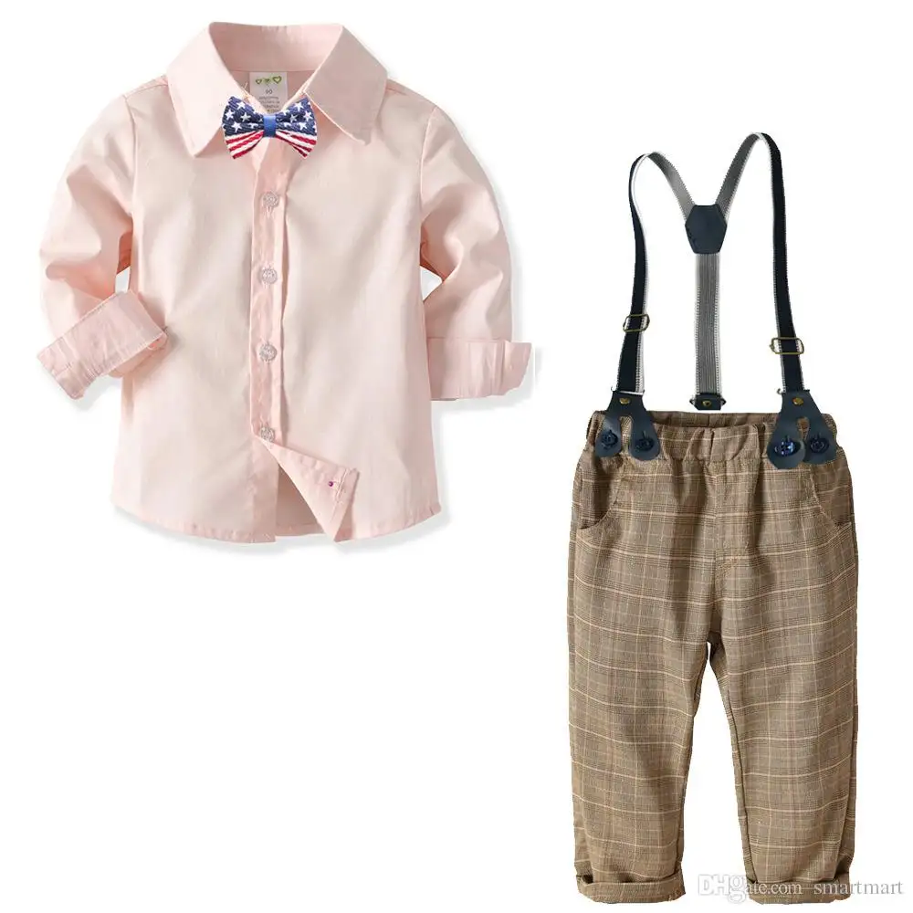 Conjunto de camisa y pantalones con tirantes para bebés, ropa de bebé, corbata de lazo