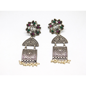 Pendientes de estilo indio para mujeres y niñas, aretes de jhumka con diseño de flores, de latón y plata, nuevos diseños - Product Image 2