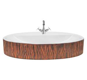 Lavabo de table en céramique marron au design moderne en forme de galet, modèle 8120, avec fonctionnement automatique, 570x330x140mm, pour salle de bain - Product Image 2