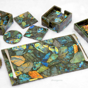 Juego de Posavasos y Bandeja de Labradorita |   Posavasos de Cristal Natural Tallado, Bandeja Espejo, Joyero, Posavasos para Coche, Decoración del Hogar - Product Image 6