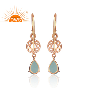 Pendientes de Diseño en Plata 925 Chapados en Oro Rosa, Proveedor de Joyería de Plata, Pendientes de Calcedonia Aqua, Mayorista de Joyería Personalizada - Product Image 3