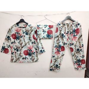 Conjunto de pijama de algodón 100% para mujer de alta calidad, ropa de dormir suave de manga larga con patrón Floral transpirable para las estaciones de primavera y otoño - Product Image 1