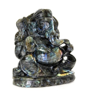 Sculpture en labradorite Statue de Ganesha sculptée à la main oeuvre de pierres précieuses indiennes religieuses - Product Image 1