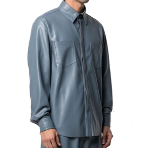 Camisa de cuero de manga larga de primavera ropa de moda 2023 MOQ bajo de buena calidad personalizada para hombres - Product Image 3