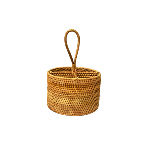 Best Selling Round Hand Woven Rattan Storage Basket 4 Compartments With Handle In The Middle From Vietnam