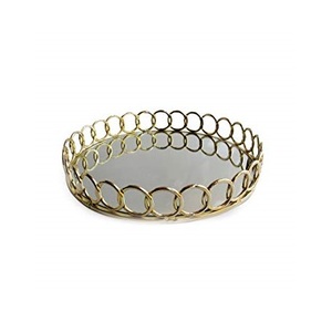 Bandeja de Servicio de Vidrio Cromado con Espejo y Marco Metálico para Joyería, Bandeja de Servicio Metálica con Espejo - Product Image 4