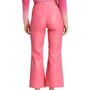 Pantalon de sport rétro en cuir véritable rose pour femme, pour un ajustement élégant et confortable, idéal pour les activités quotidiennes - Product Image 4
