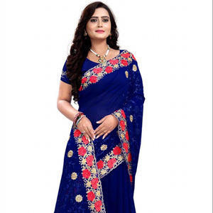 Nouvelle tendance Look fête porter Georgette broderie travail Saree avec chemisier pièce femmes indiennes porter Sari gros Surat ethnique - Product Image 2