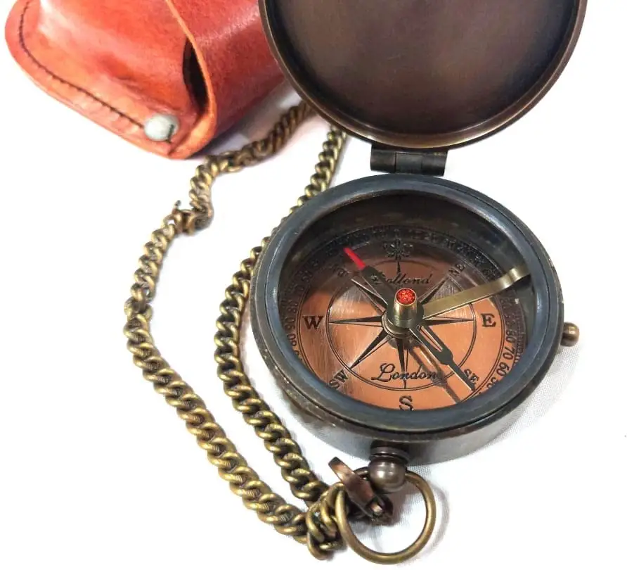Messing Antieke Gegraveerde Kompas Maritieme Nautische Kompas Met Lederen Case Camping Kompas Doop Gift CHCOM00501