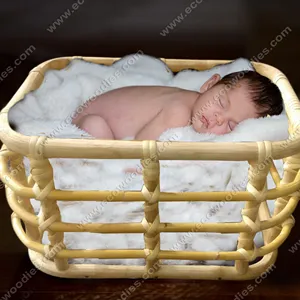 便携式新生儿摄影道具床婴儿摩西篮婴儿篮子环保竹子婴儿床床上用品套装木制